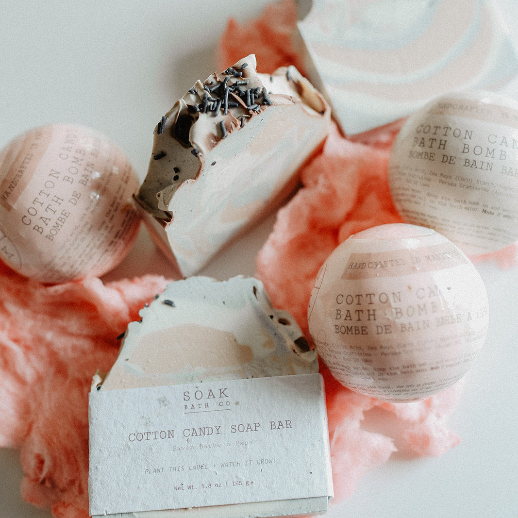 Cotton Candy Soap Bar and Cotton Candy Bath Bomb by SOAK Bath Co
