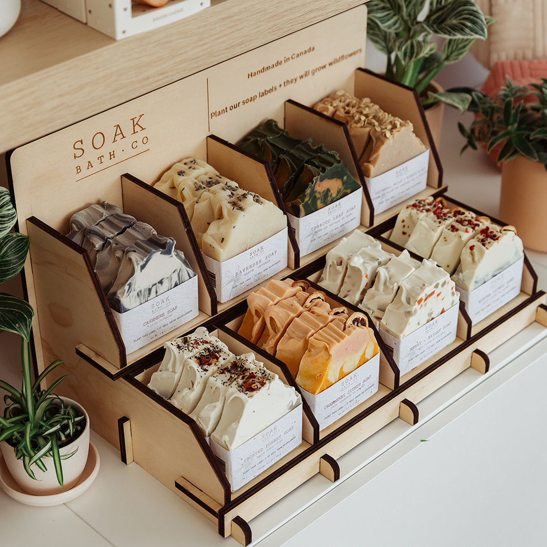 Mini Soap Display for Retail (8 SKU) – SOAK Bath Co Branded