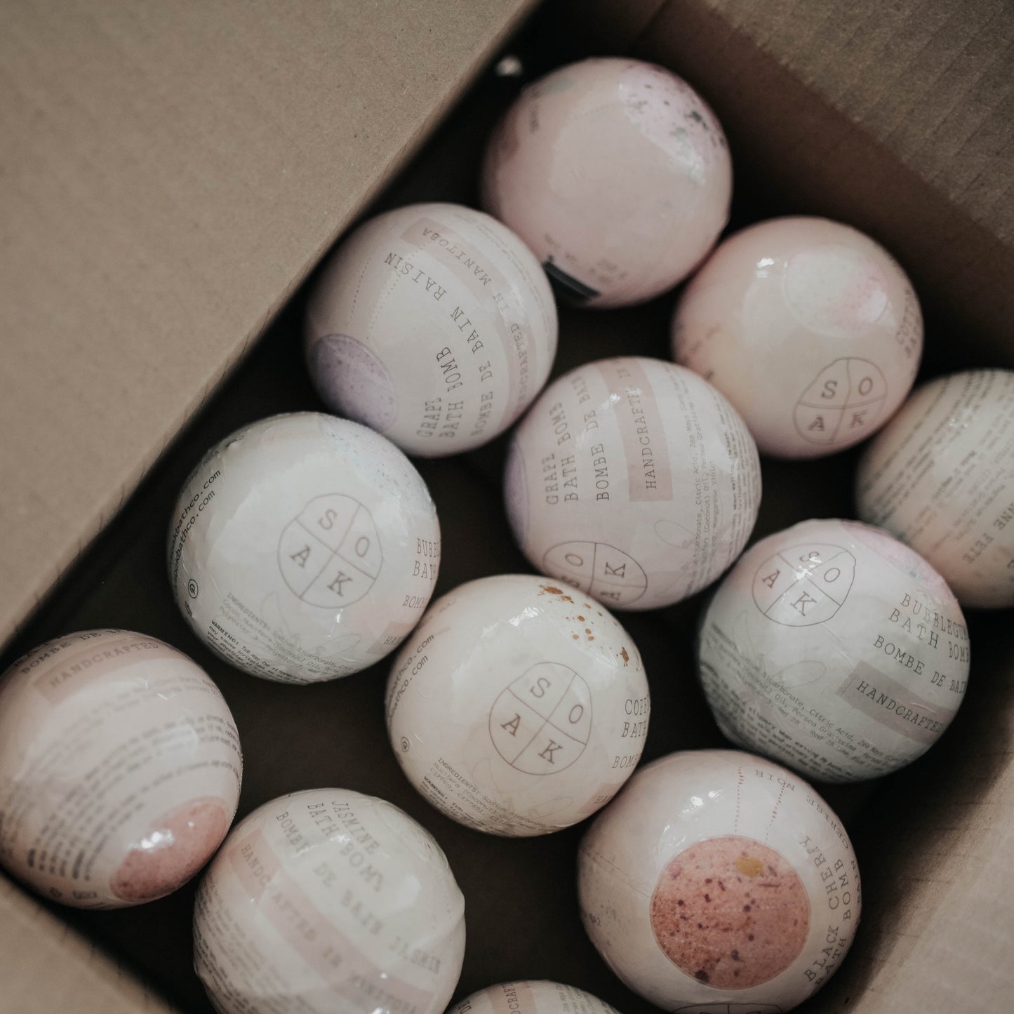 case of bath bombs by soak bath co