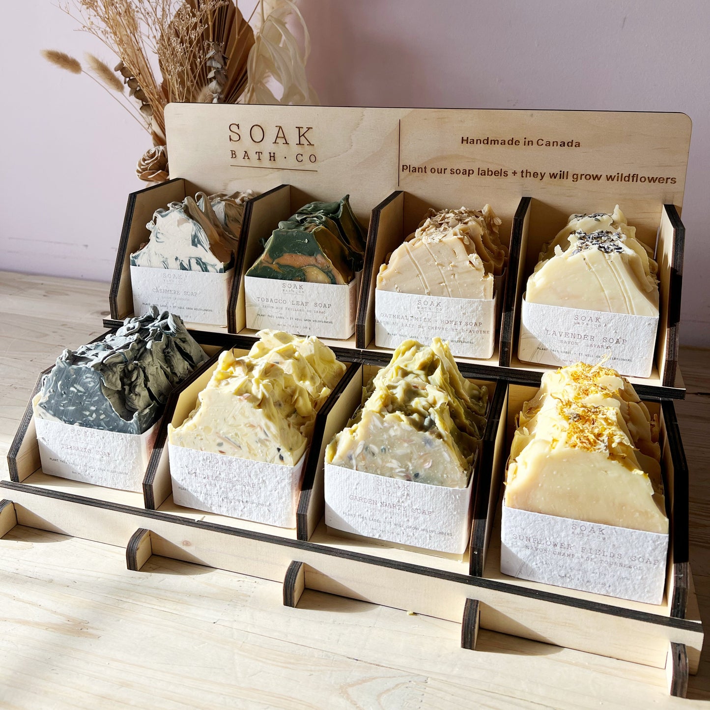 Mini Soap Display for Retail (8 SKU) – SOAK Bath Co Branded