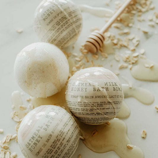 oatmeal, milk and honey bath bombs with honey stick
