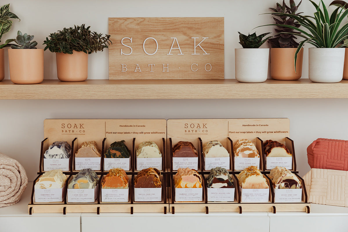 Mini Soap Display for Retail (8 SKU) – SOAK Bath Co Branded
