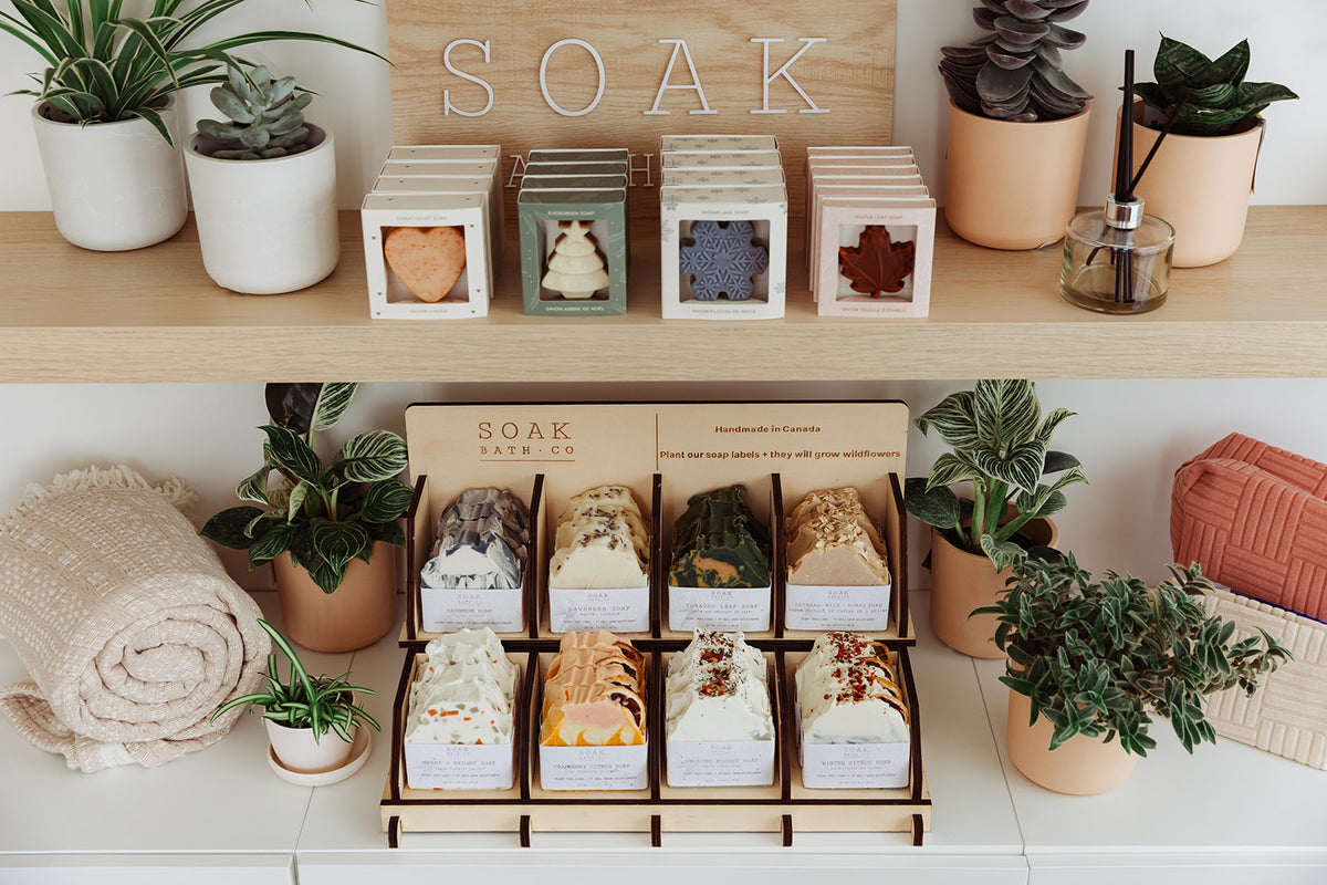 Mini Soap Display for Retail (8 SKU) – SOAK Bath Co Branded